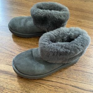 Ugg Grey Mini Fluff Cuff Boots Size 6, worn 2 times